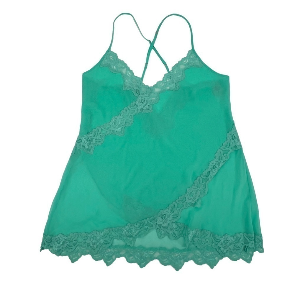 In Bloom Green Satin Lace V-Neck Chemise Size L Women's